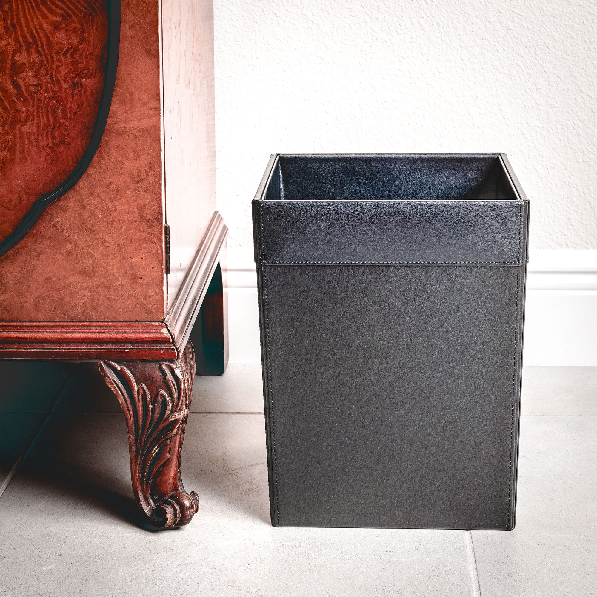 Classic Black Leather Square Waste Basket, 14 Qt Classic Black Leather Square Waste Basket, 14 Qt