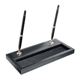 Black Leather Double Pen Stand w/ Gold Accents