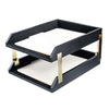 Classic Black Leather Letter Trays, Stacking Set, Gold Classic Black Leather Letter Trays, Stacking Set, Gold