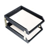 Classic Black Leather Letter Trays, Stacking Set, Gold Classic Black Leather Letter Trays, Stacking Set, Gold