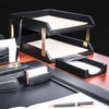 Classic Black Leather Letter Trays, Stacking Set, Gold Classic Black Leather Letter Trays, Stacking Set, Gold