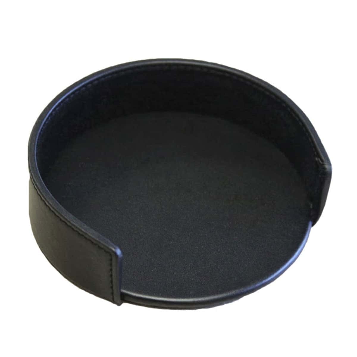 Black Leather 4pc Round Coaster Holder Black Leather 4pc Round Coaster Holder