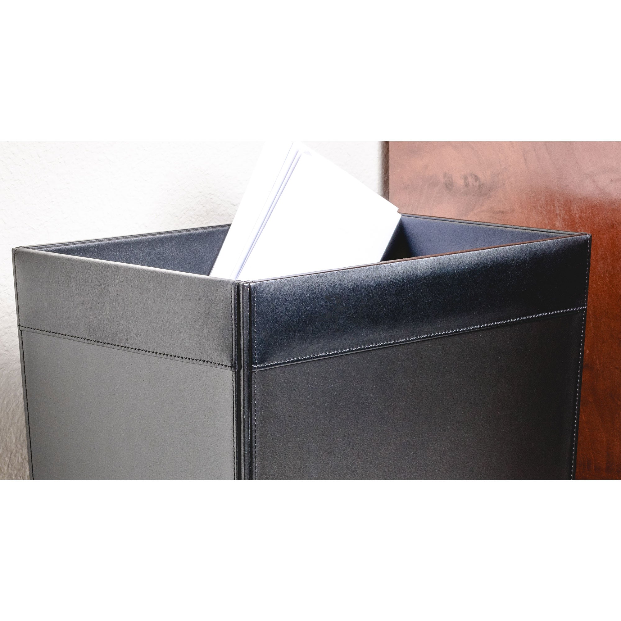 Classic Black Leather Square Waste Basket, 32 Qt Classic Black Leather Square Waste Basket, 32 Qt