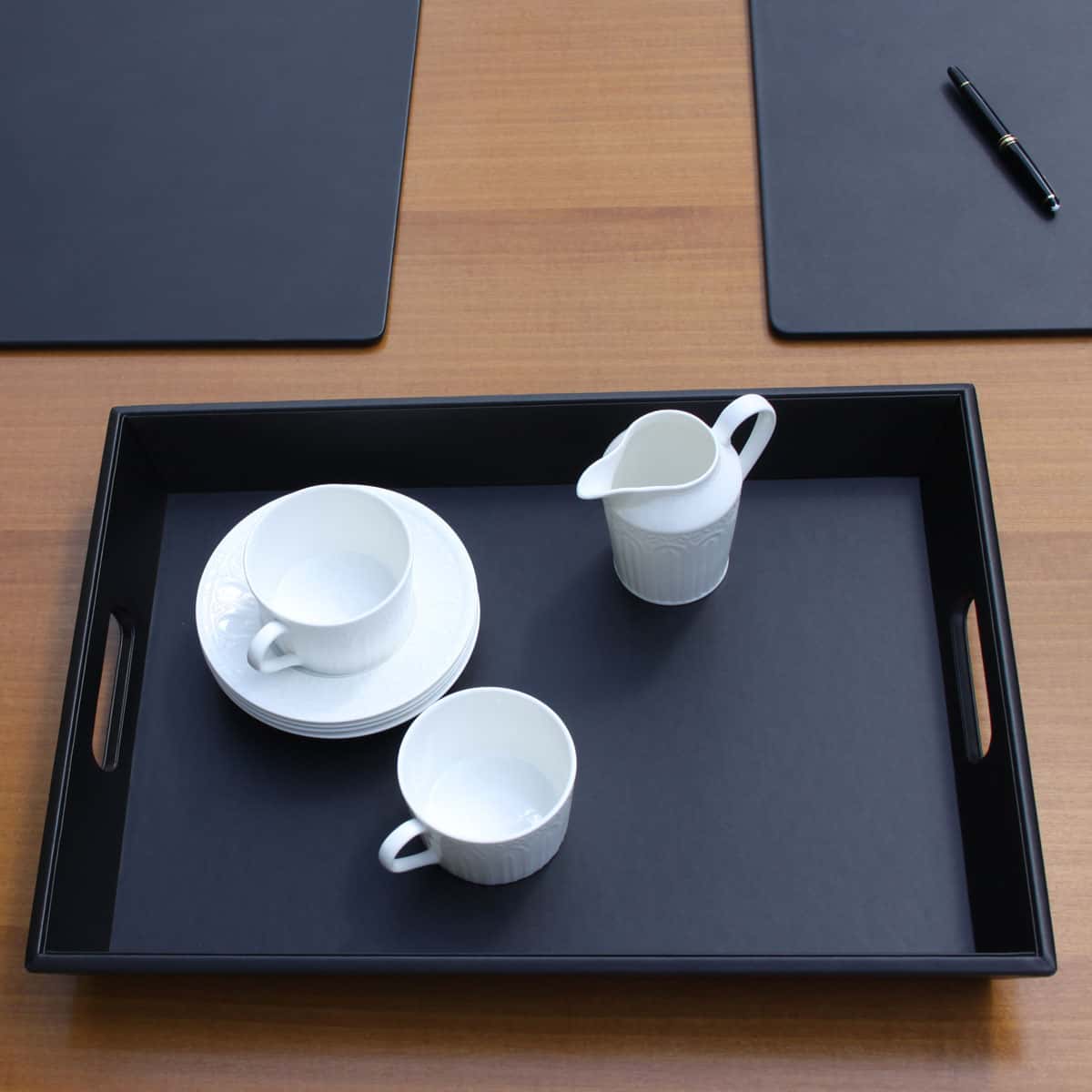 Classic Black Leather Tray with Handles Classic Black Leather Tray with Handles