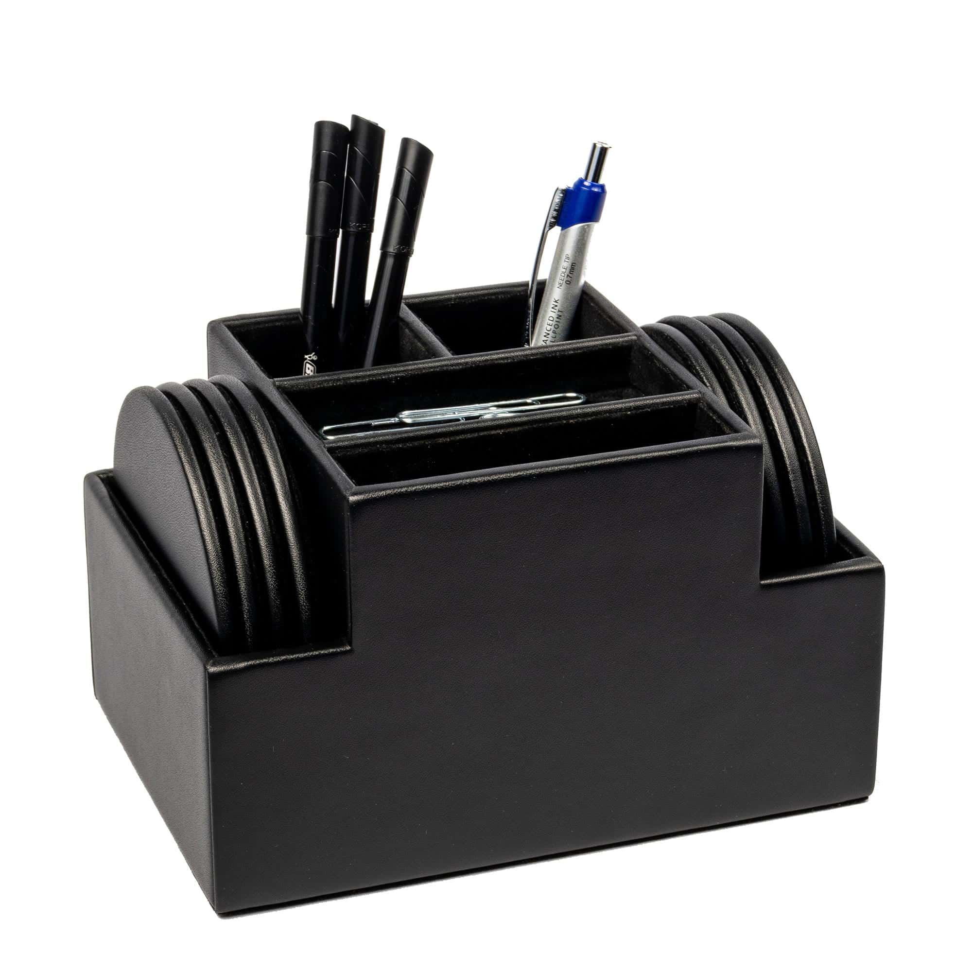 Black Leather 8 Round Coaster Set w/ Holder Black Leather 8 Round Coaster Set w/ Holder