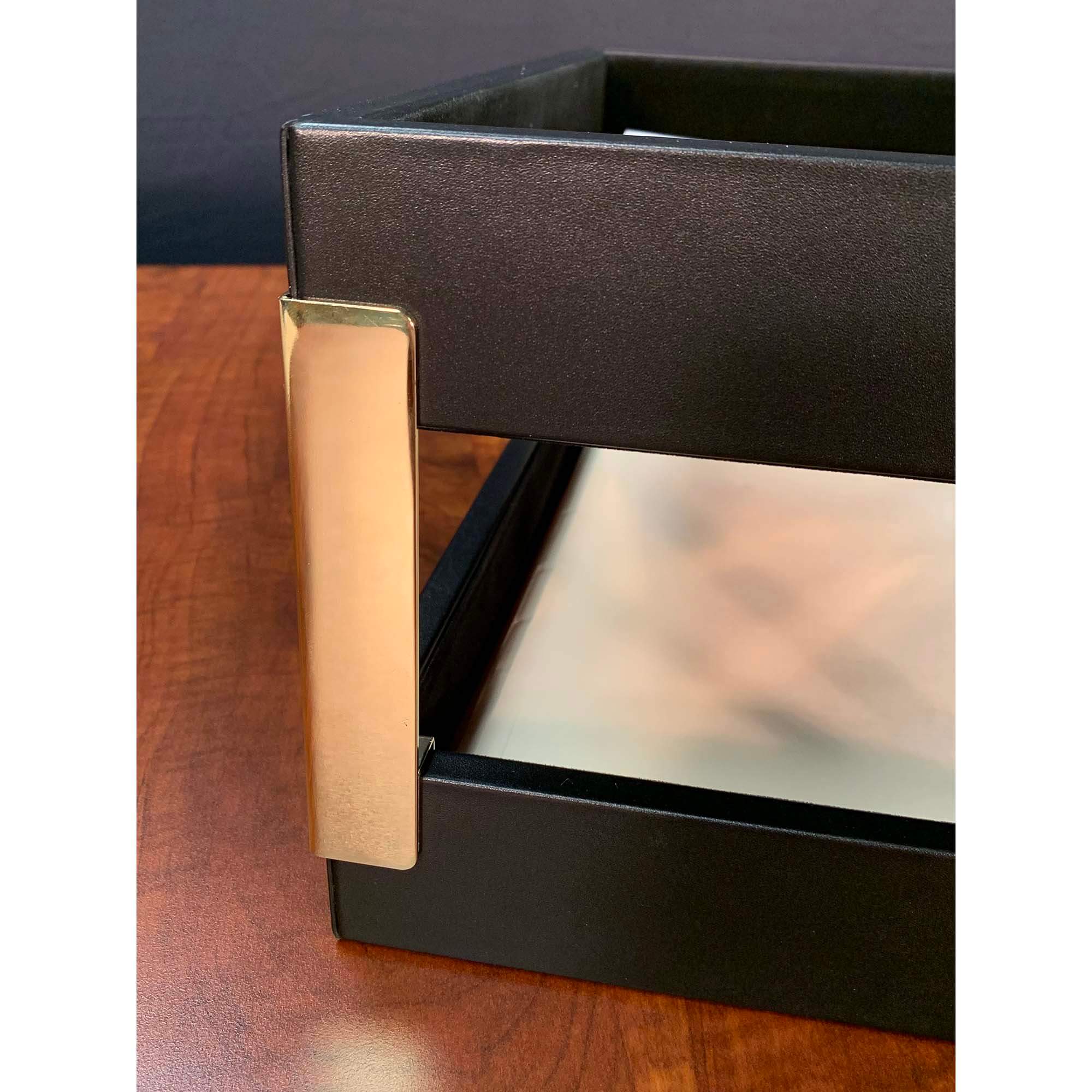 Classic Black Leather Letter Tray, Side Load, Stacking Set, Gold Classic Black Leather Letter Tray, Side Load, Stacking Set, Gold