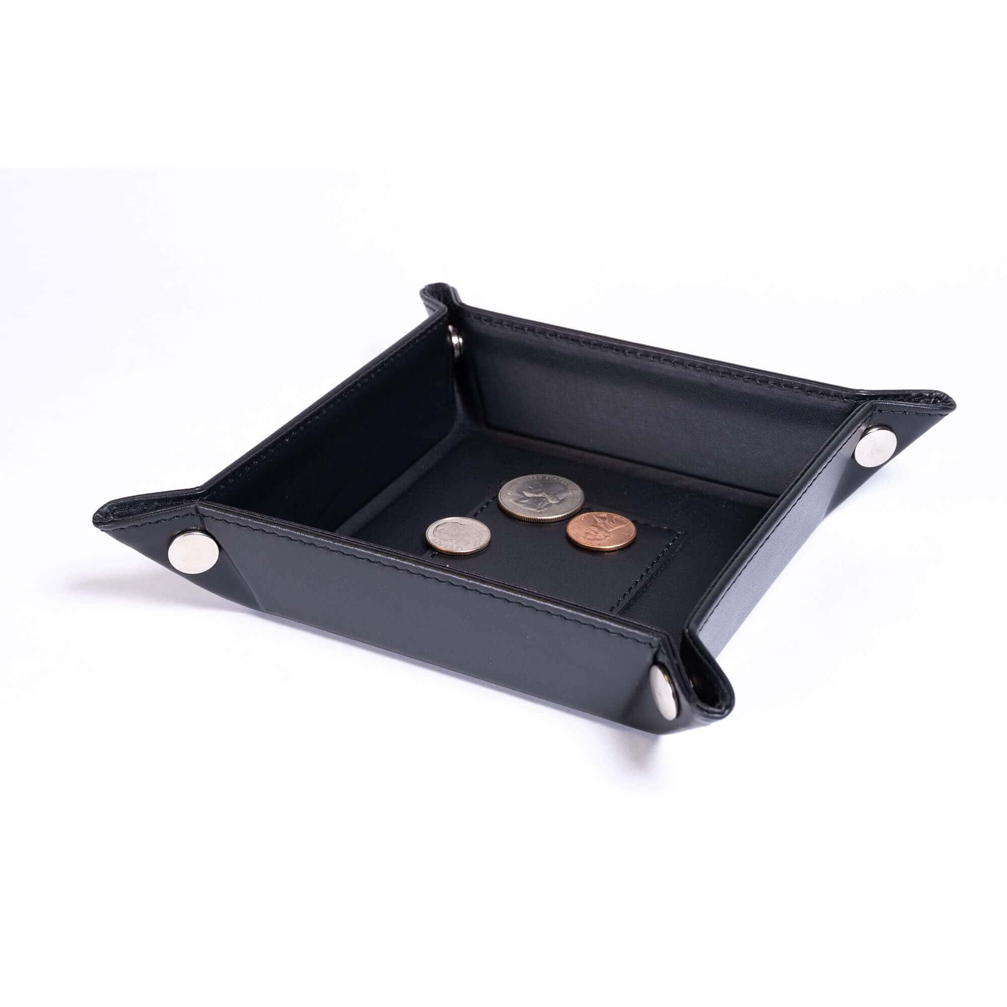 Black Leather Travel Change Valet Tray Black Leather Travel Change Valet Tray