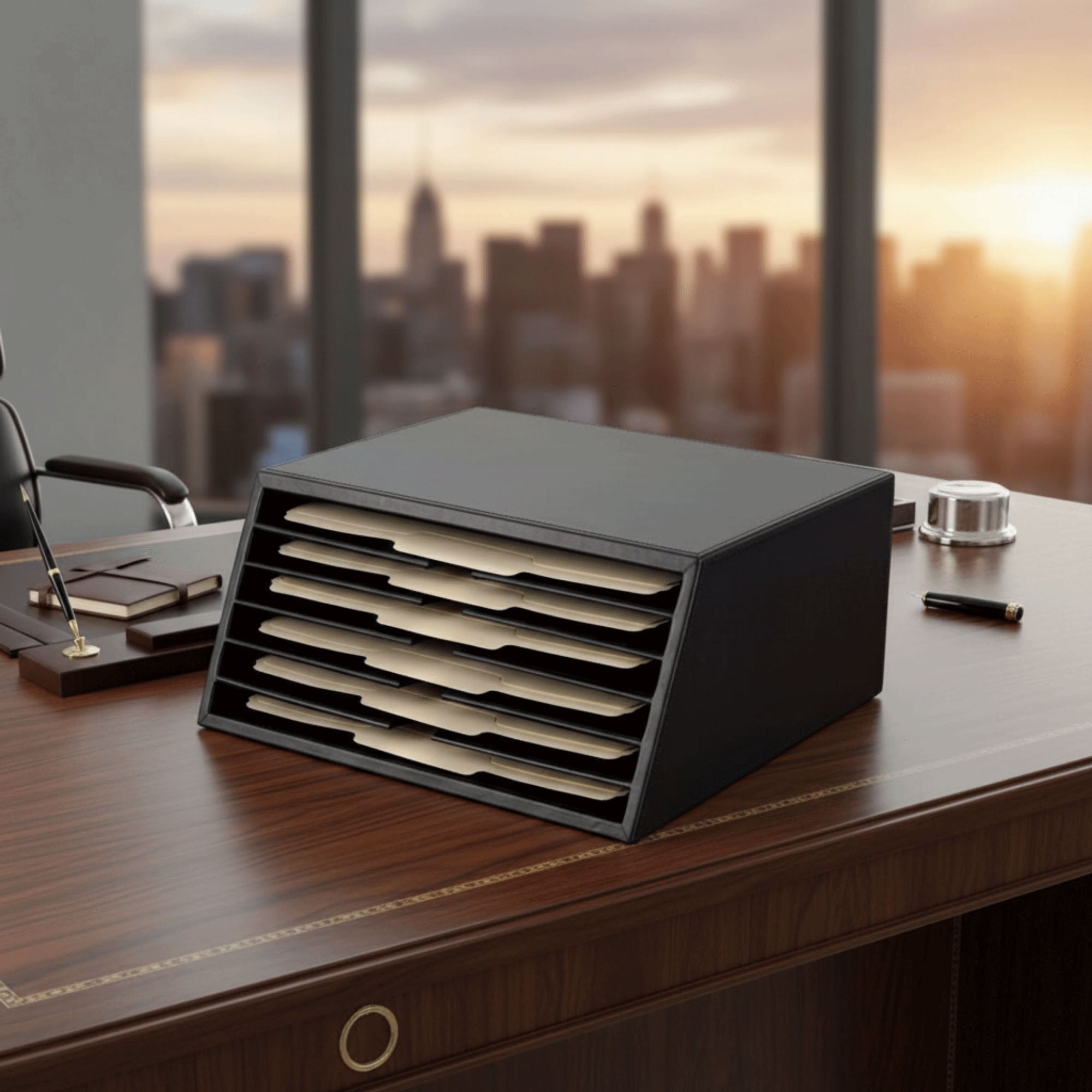 Classic Black Leather Vertical File Sorter/Holder Classic Black Leather Vertical File Sorter/Holder