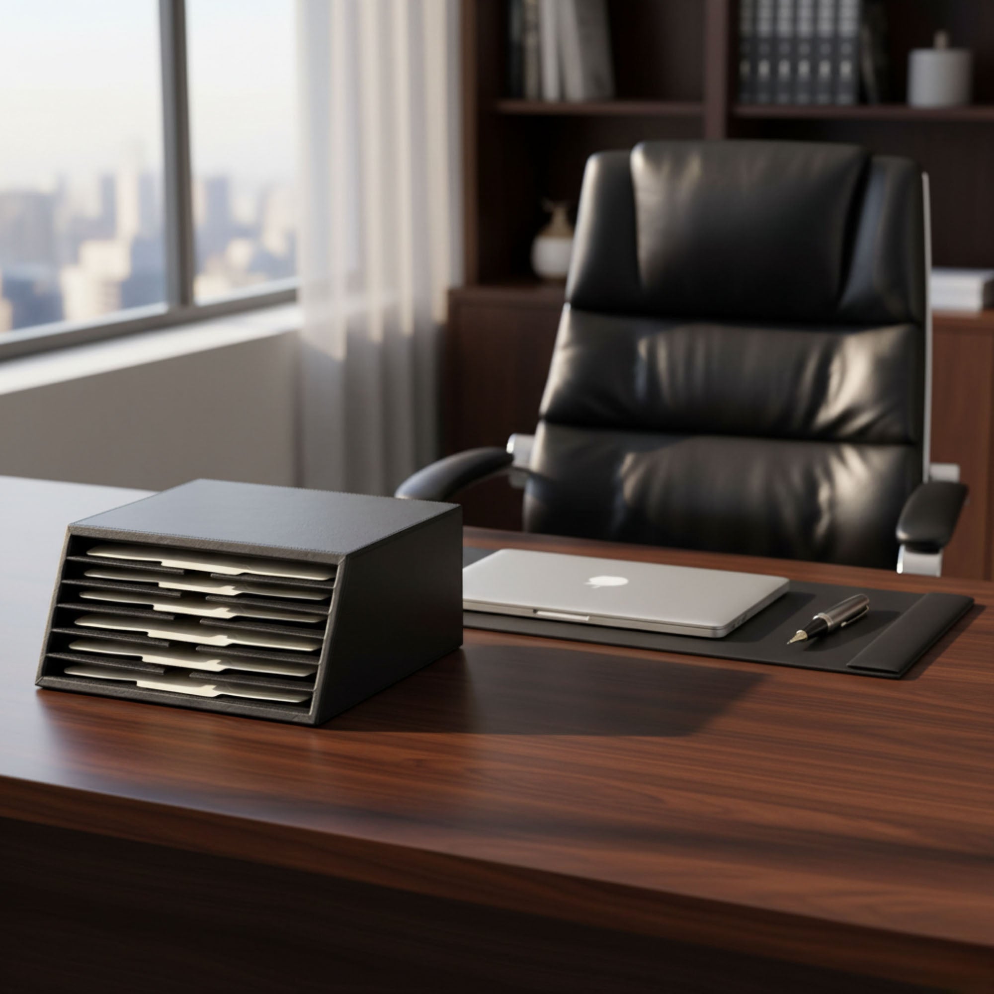 Classic Black Leather Vertical File Sorter/Holder Classic Black Leather Vertical File Sorter/Holder