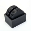 Black Leatherette 10 Round Coaster Set w/ Holder Black Leatherette 10 Round Coaster Set w/ Holder
