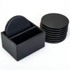 Black Leatherette 10 Round Coaster Set w/ Holder Black Leatherette 10 Round Coaster Set w/ Holder