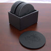 Black Leatherette 10 Round Coaster Set w/ Holder Black Leatherette 10 Round Coaster Set w/ Holder