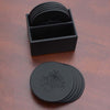 Black Leatherette 10 Round Coaster Set w/ Holder Black Leatherette 10 Round Coaster Set w/ Holder