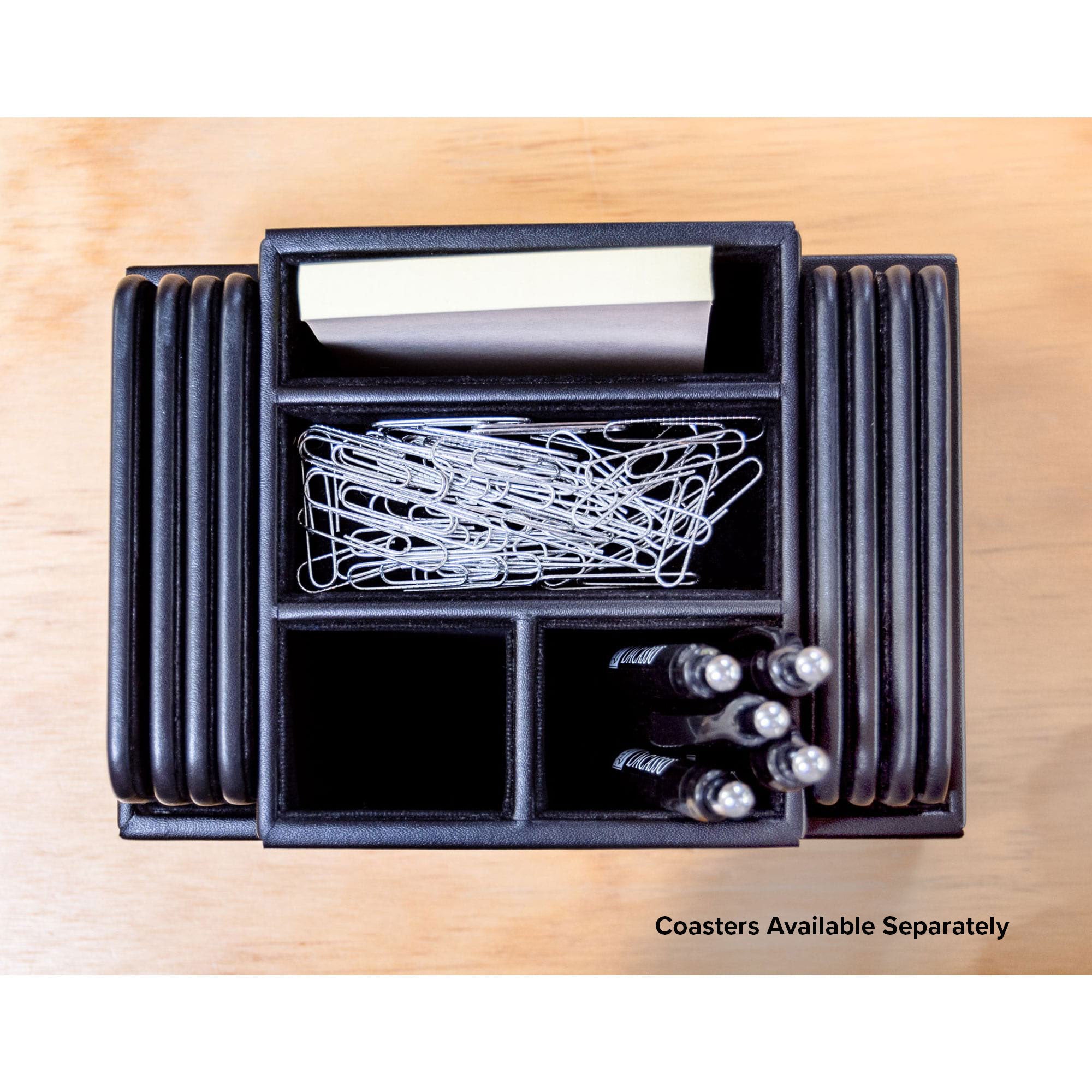 Black Leatherette Multi-Purpose Desk Supply Organizer Black Leatherette Multi-Purpose Desk Supply Organizer