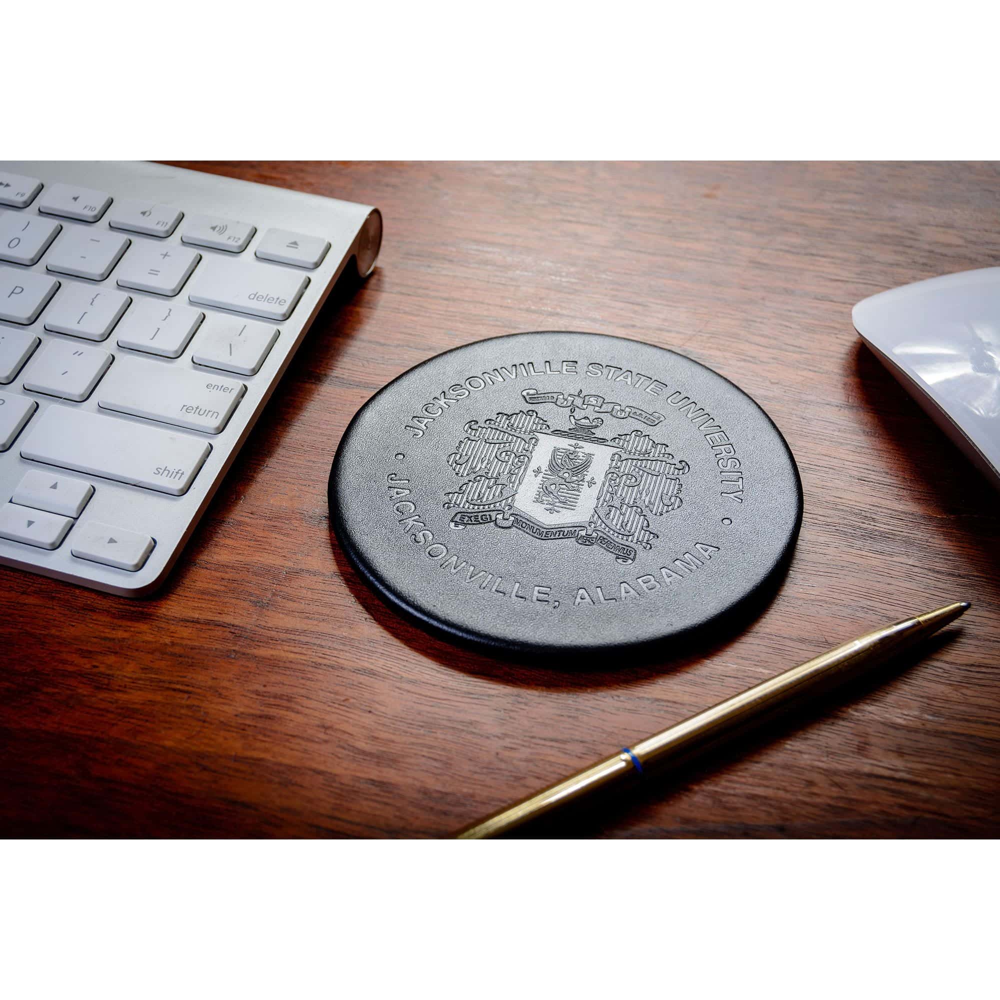 Black Leatherette Round Coaster w/ Thin Metal Core Black Leatherette Round Coaster w/ Thin Metal Core