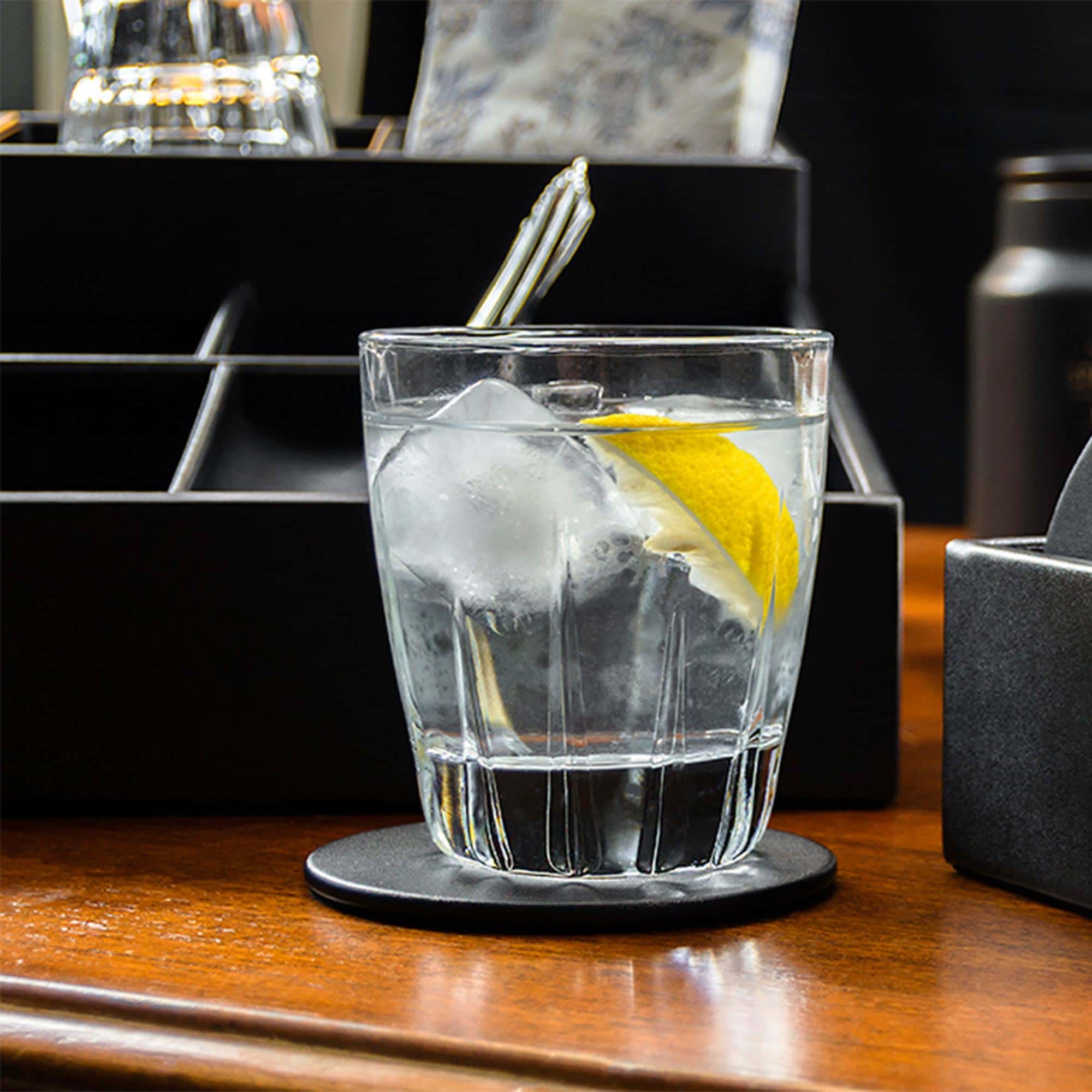 Black Leatherette Round Coaster w/ Thin Metal Core Black Leatherette Round Coaster w/ Thin Metal Core