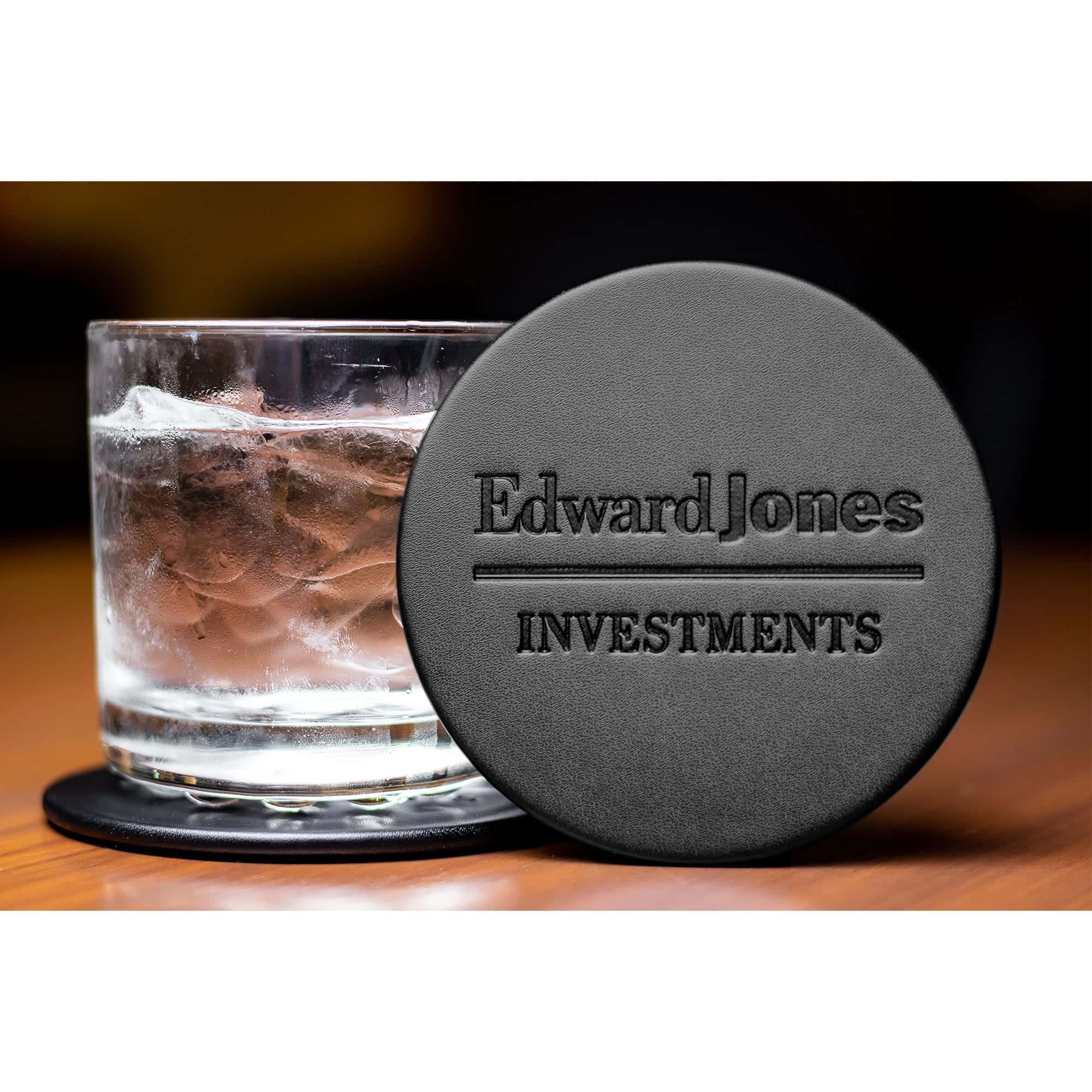 Black Leatherette Round Coaster w/ Thin Metal Core Black Leatherette Round Coaster w/ Thin Metal Core