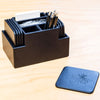 Black Leatherette 8 Square Coaster Set w/ Holder Black Leatherette 8 Square Coaster Set w/ Holder