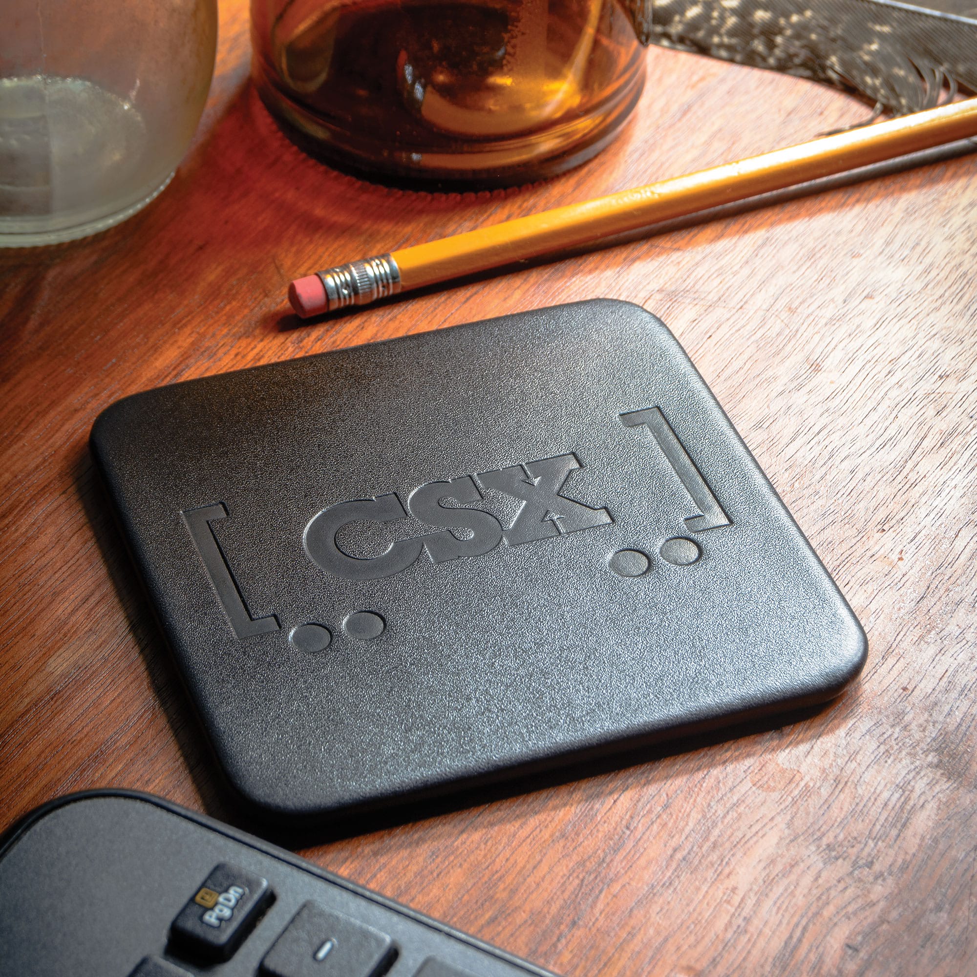 Black Leatherette 8 Square Coaster Set w/ Holder Black Leatherette 8 Square Coaster Set w/ Holder