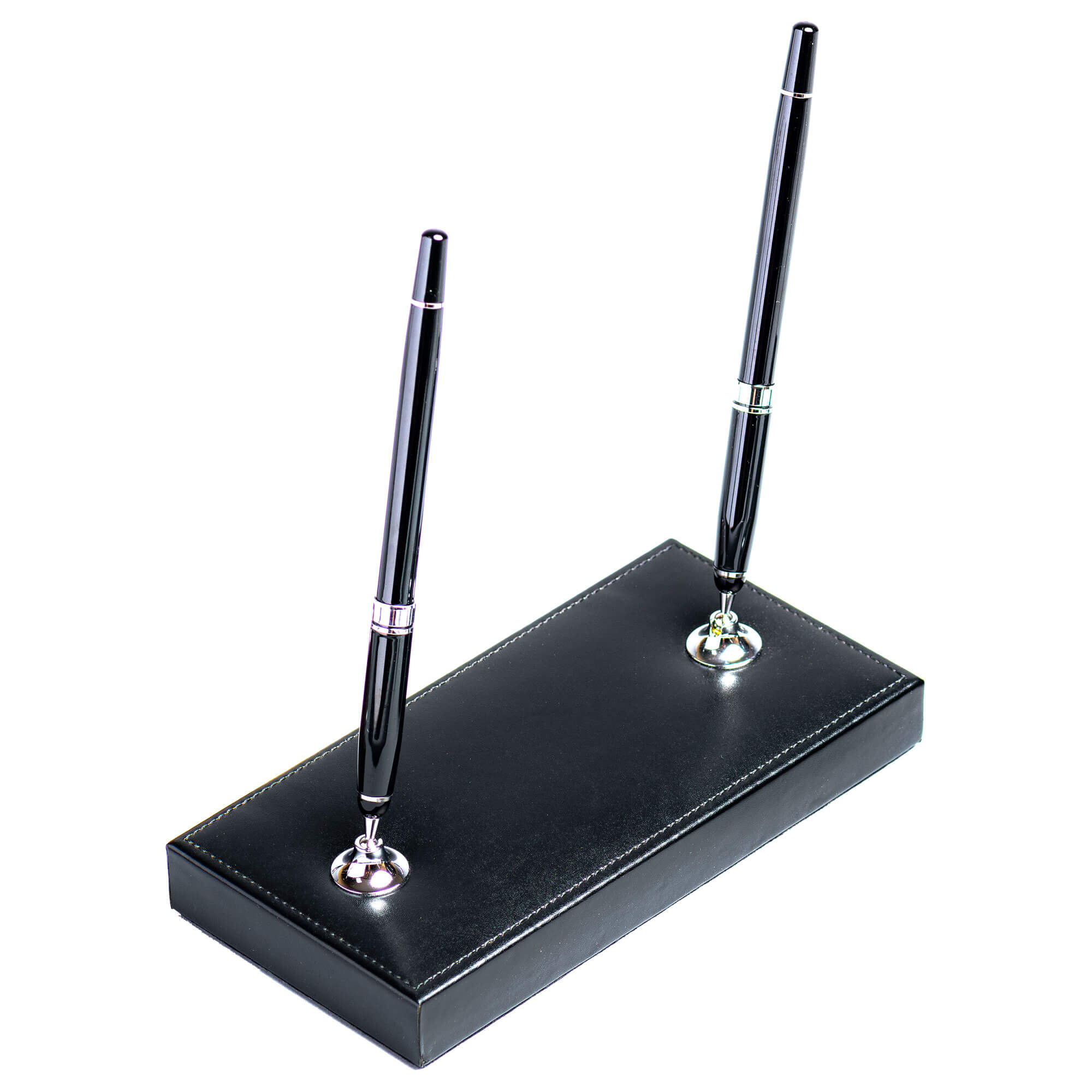 Black Bonded Leather Double Pen Stand Black Bonded Leather Double Pen Stand