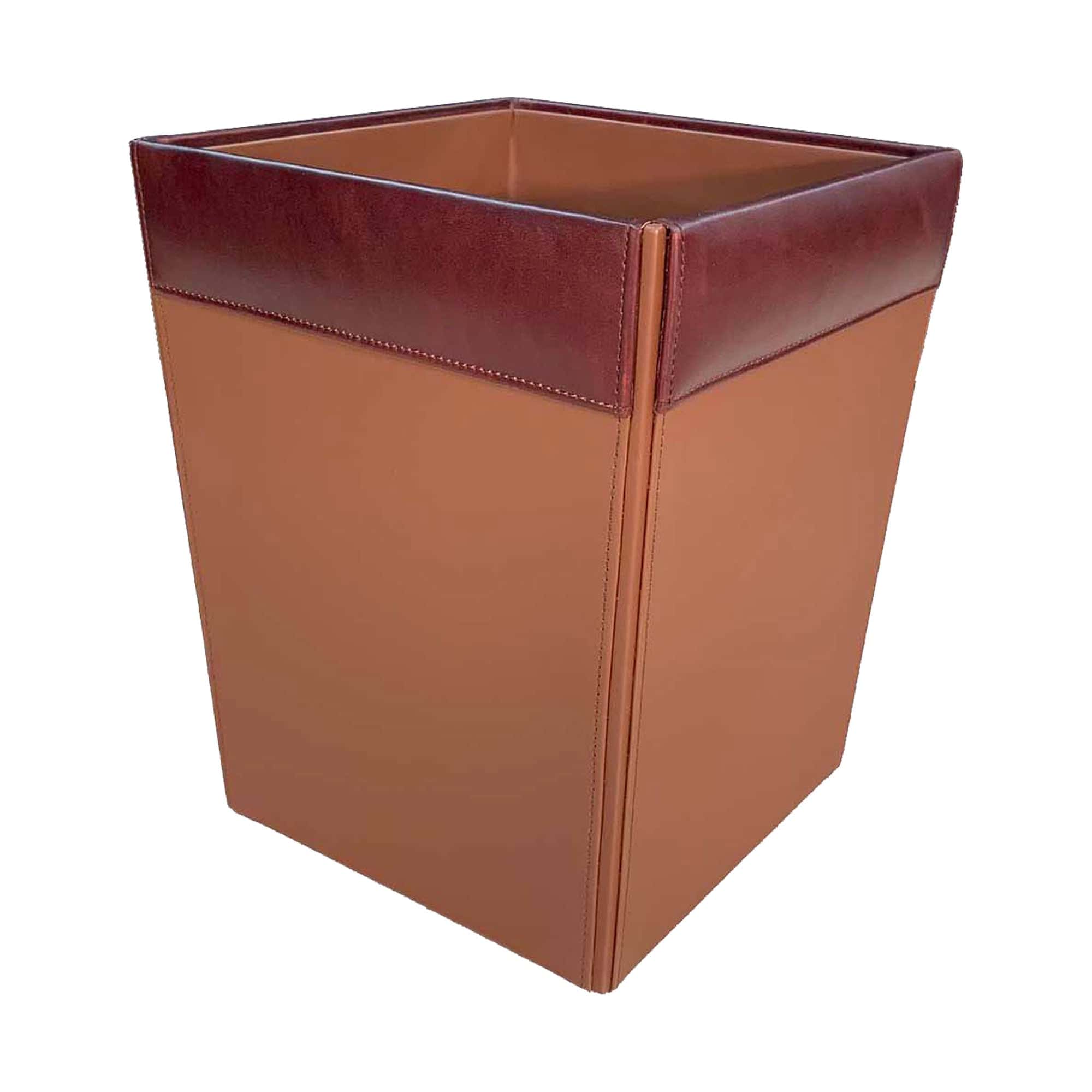 Mocha Leather Square Waste Basket, 14 Qt Mocha Leather Square Waste Basket, 14 Qt
