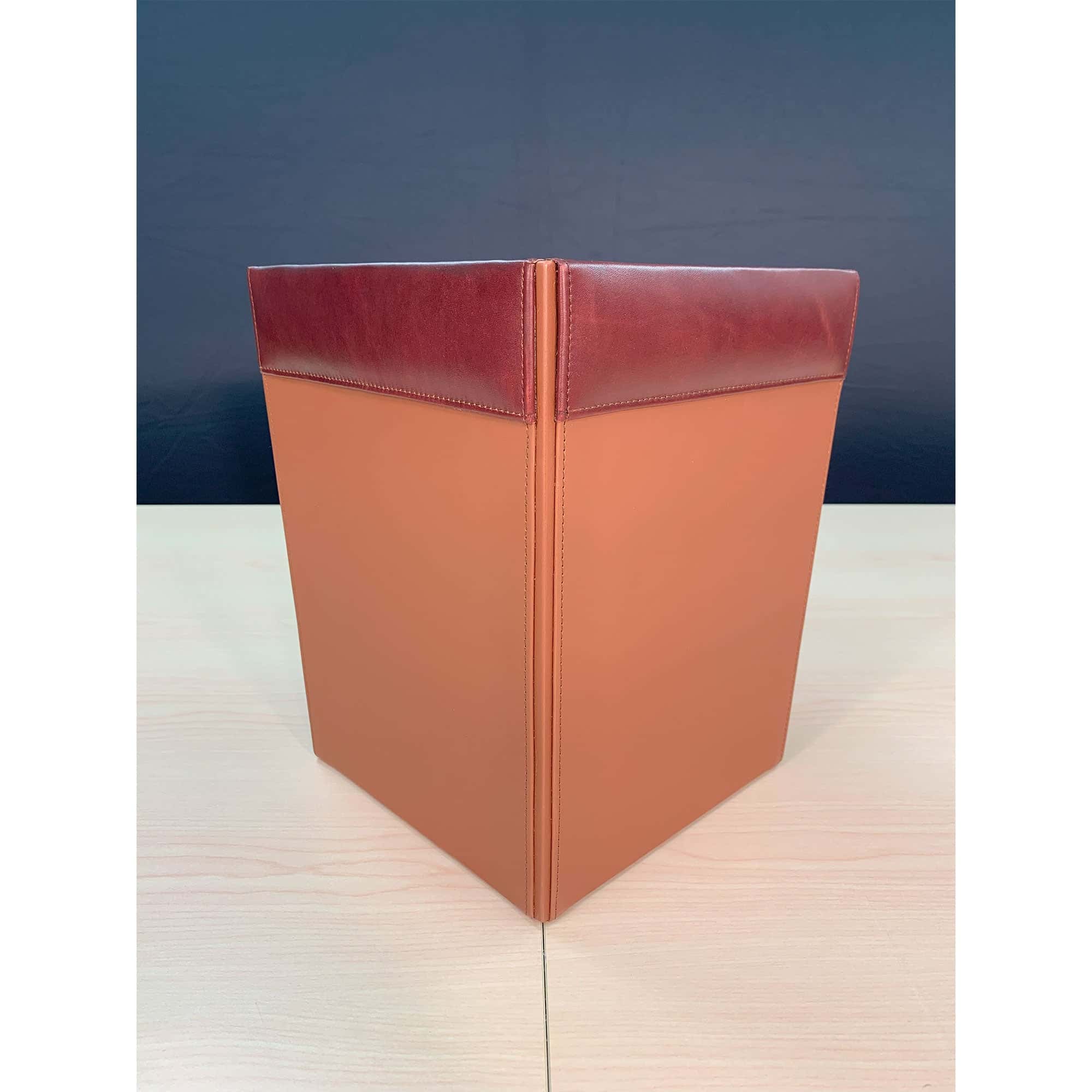 Mocha Leather Square Waste Basket, 14 Qt Mocha Leather Square Waste Basket, 14 Qt