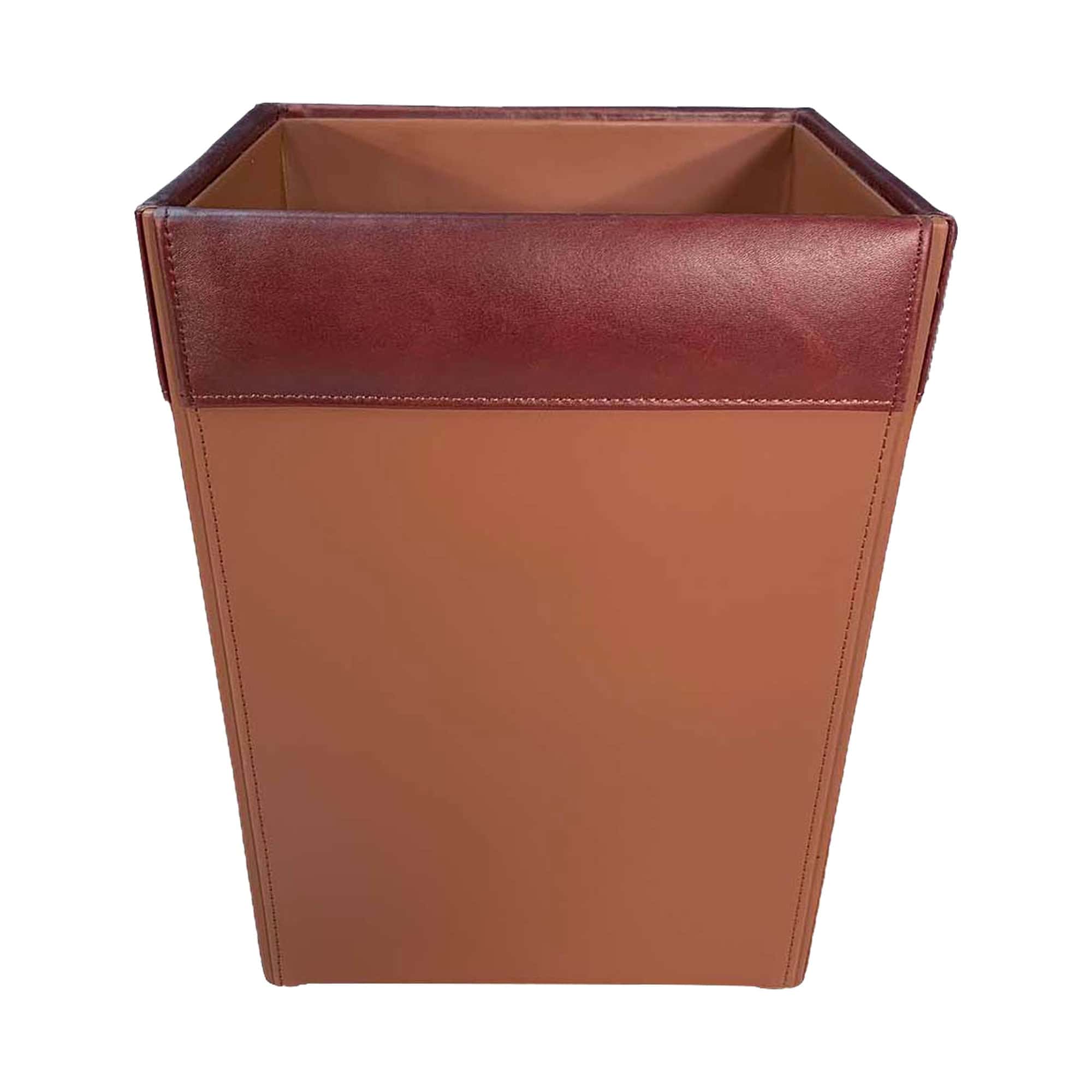 Mocha Leather Square Waste Basket, 14 Qt Mocha Leather Square Waste Basket, 14 Qt