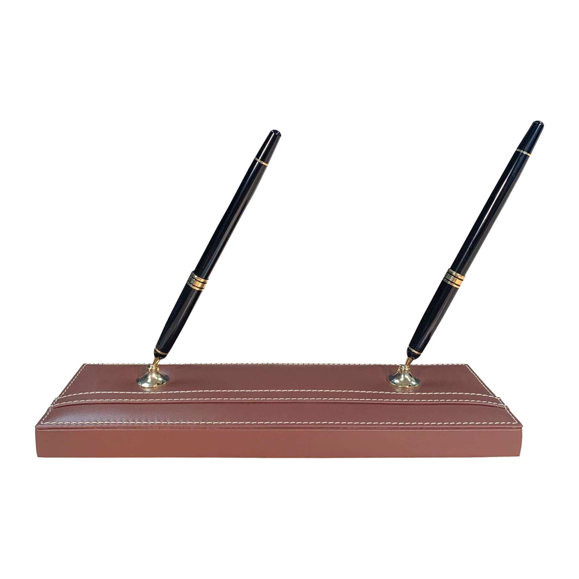 Rustic (Sienna) Brown Leather Double Pen Stand Rustic (Sienna) Brown Leather Double Pen Stand