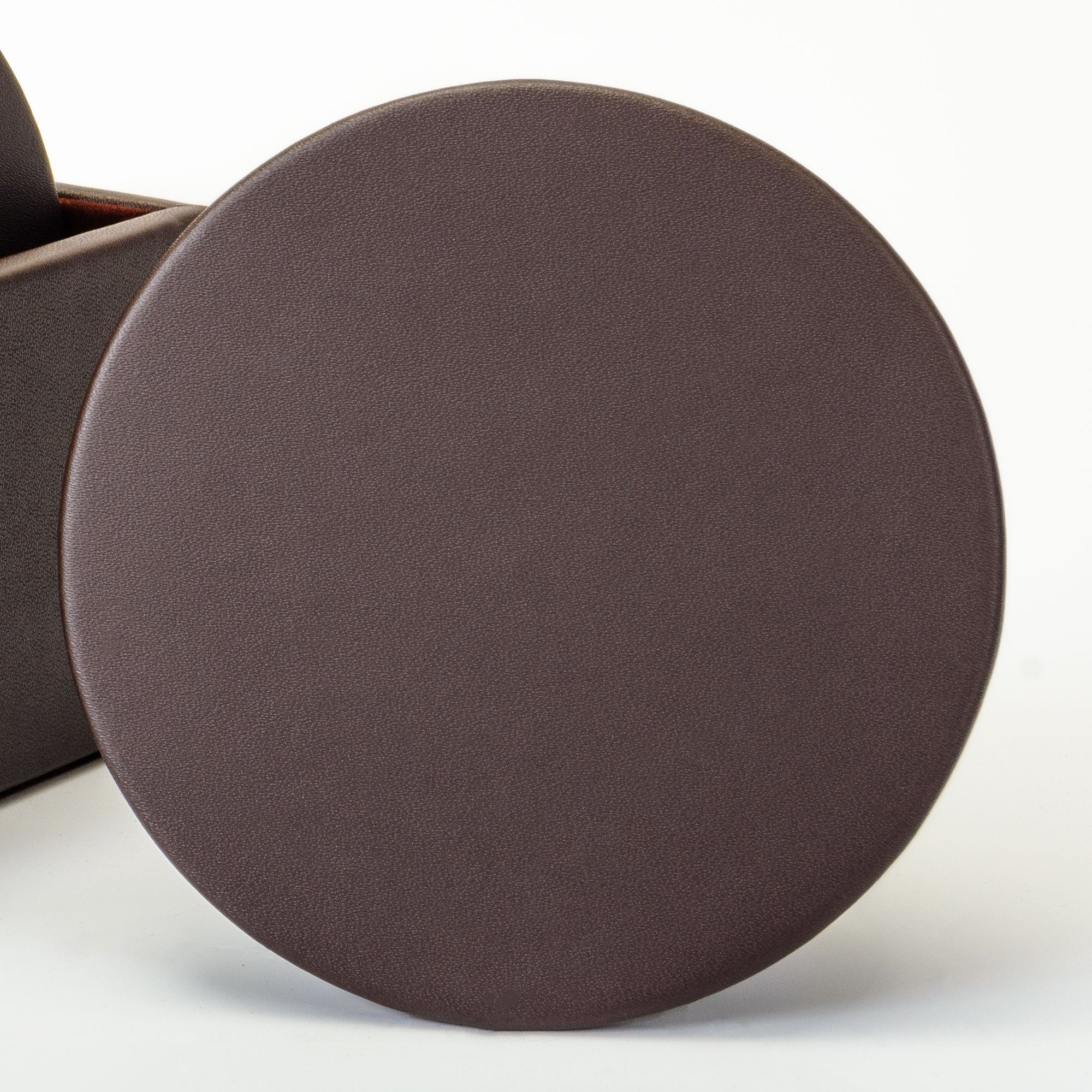 Chocolate Brown Leatherette Coaster, Round Chocolate Brown Leatherette Coaster, Round