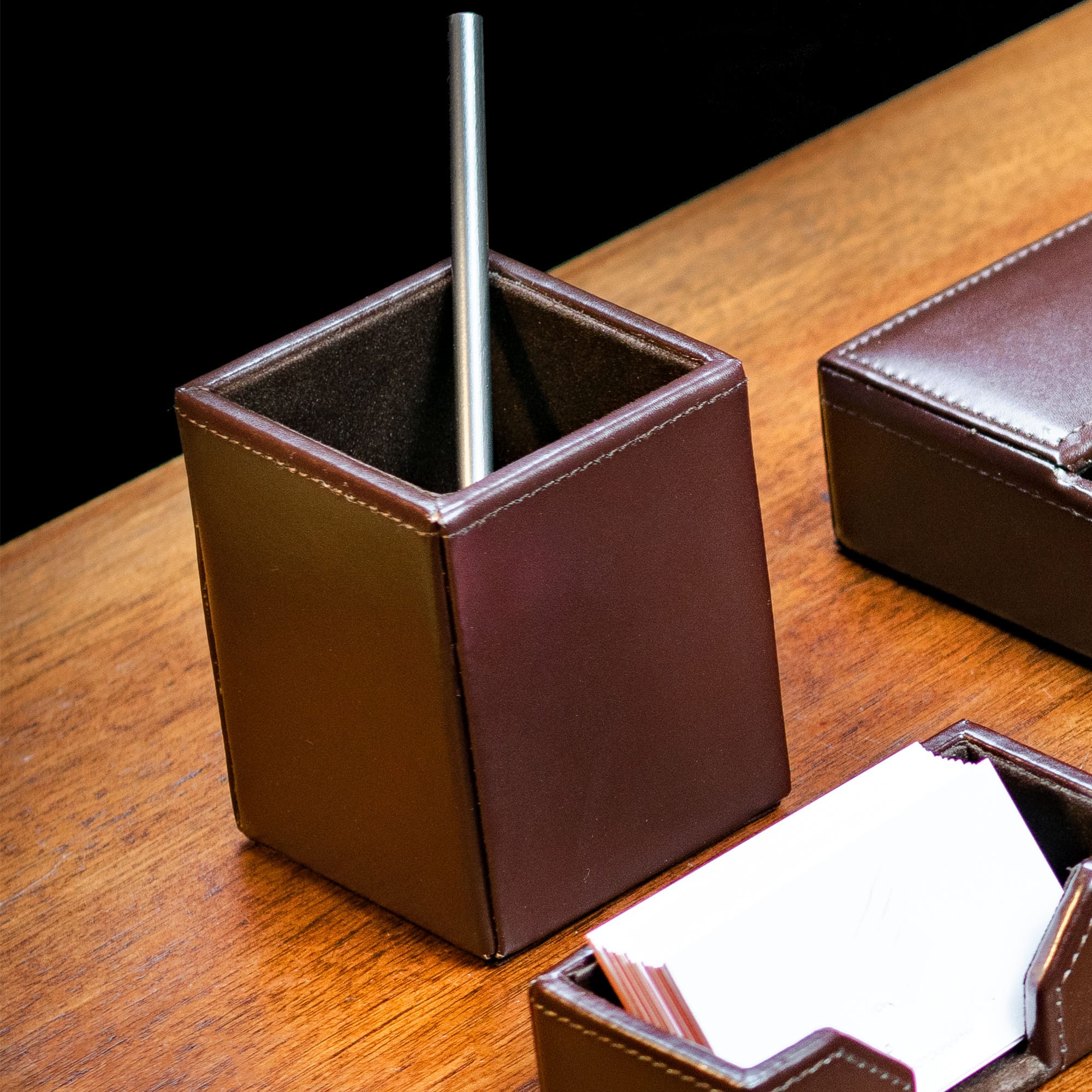 Dark Brown Bonded Leather Pencil Cup Dark Brown Bonded Leather Pencil Cup