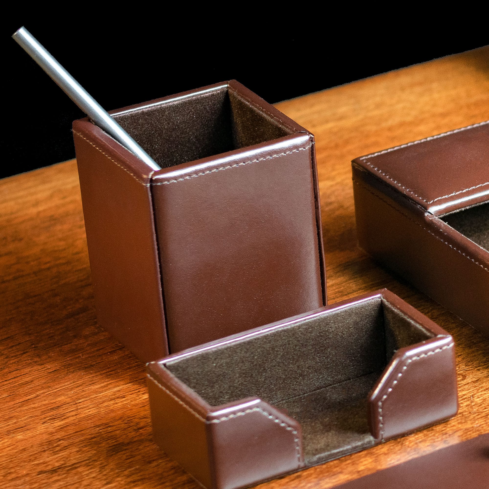 Dark Brown Bonded Leather Pencil Cup Dark Brown Bonded Leather Pencil Cup