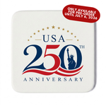 America 250 Limited Edition White Leather 4 Square Coaster Set with Holder | 250th Anniversary Collectible