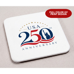 America 250 Limited Edition White Leather 4 Square Coaster Set with Holder | 250th Anniversary Collectible