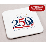 America 250 Limited Edition White Leather 4 Square Coaster Set with Holder | 250th Anniversary Collectible