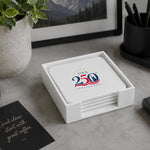 America 250 Limited Edition White Leather 4 Square Coaster Set with Holder | 250th Anniversary Collectible
