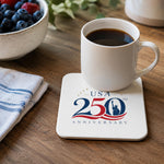America 250 Limited Edition White Leather 4 Square Coaster Set with Holder | 250th Anniversary Collectible