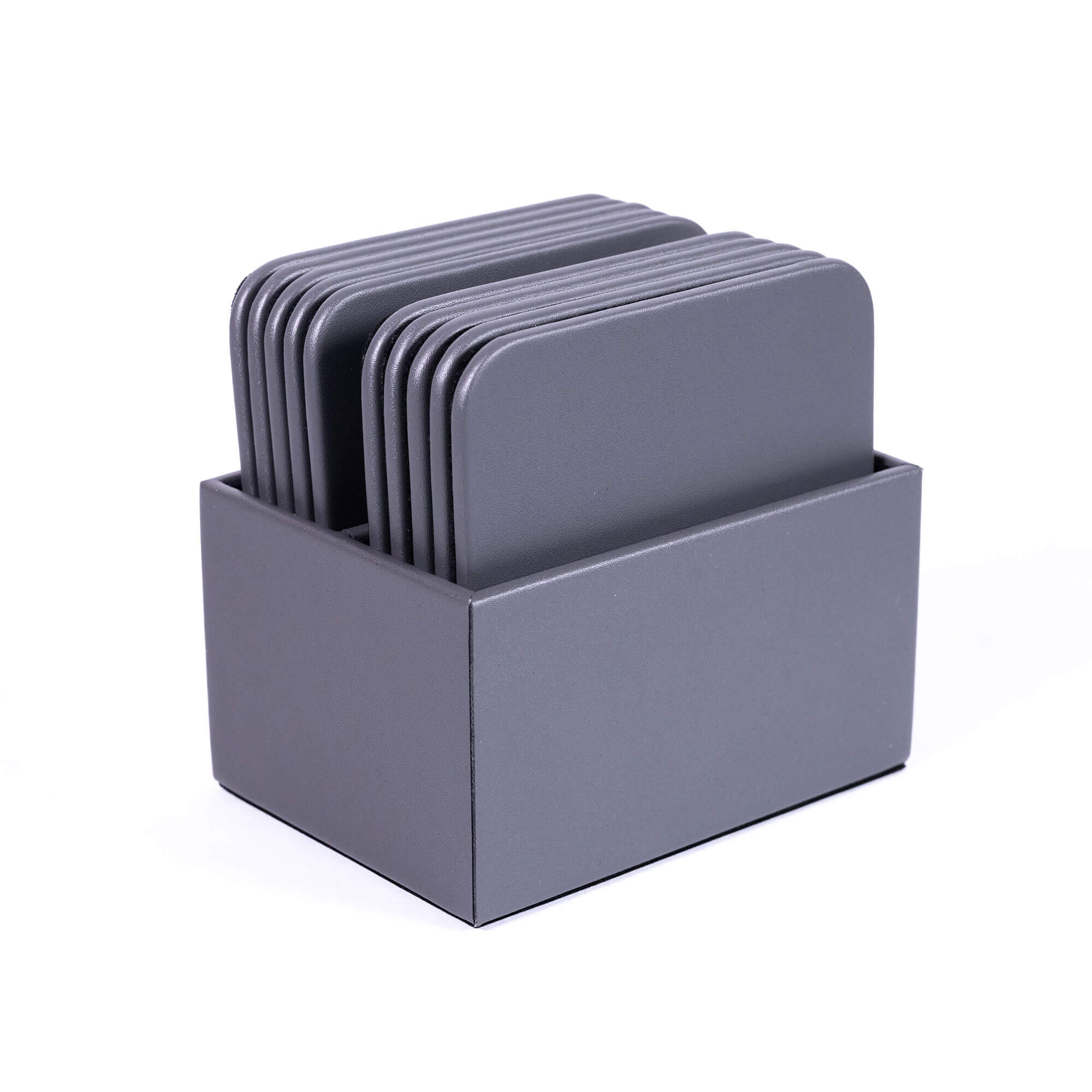 Gray Leatherette 10 Square Coaster Set w/ Holder Gray Leatherette 10 Square Coaster Set w/ Holder