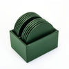 Dark Green Leather 10 Round Coaster Set w/ Holder Dark Green Leather 10 Round Coaster Set w/ Holder