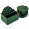Dark Green Leather 10 Round Coaster Set w/ Holder Dark Green Leather 10 Round Coaster Set w/ Holder