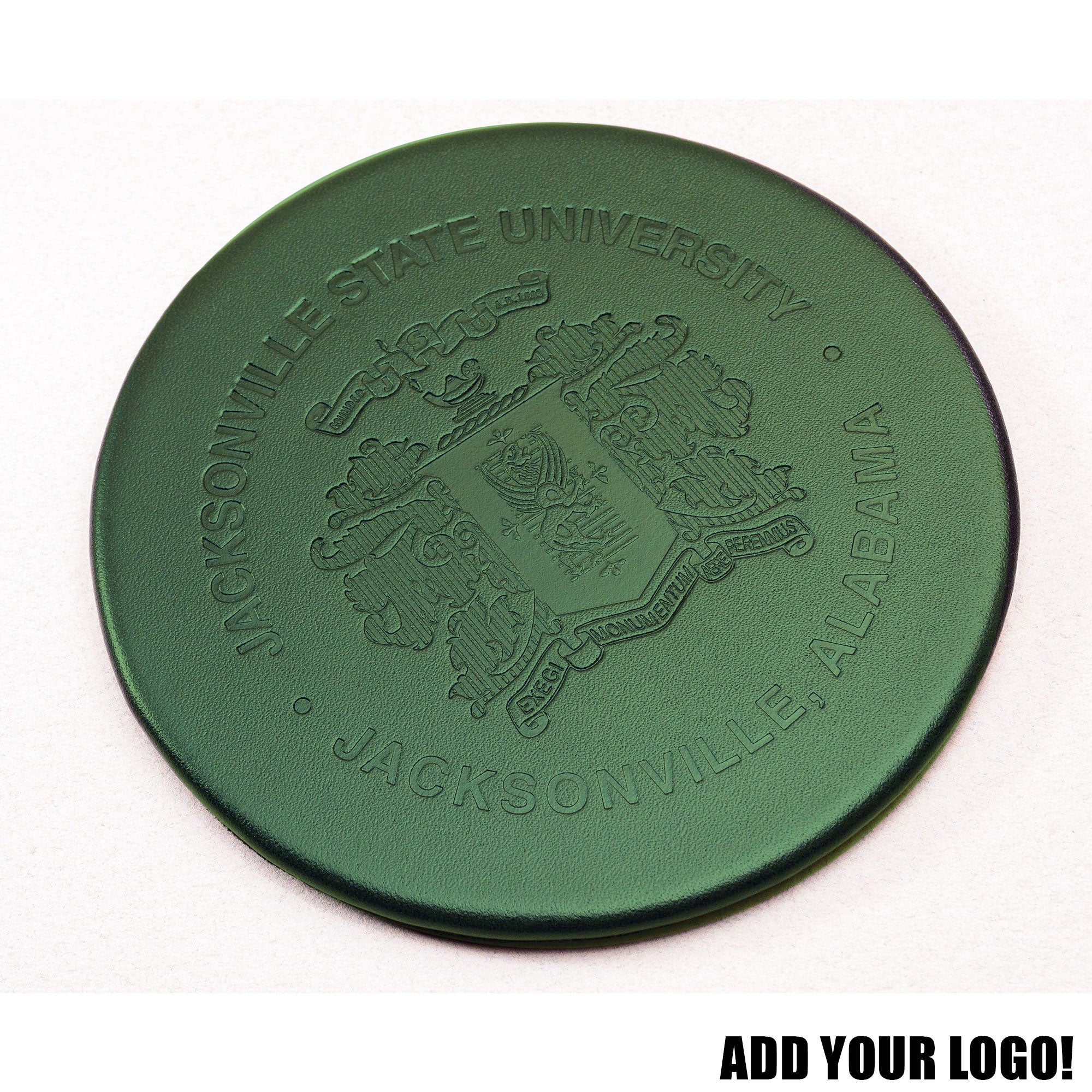 Dark Green Leather 10 Round Coaster Set w/ Holder Dark Green Leather 10 Round Coaster Set w/ Holder
