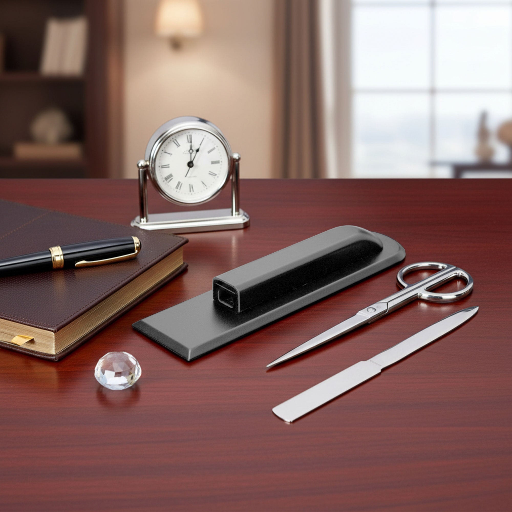 Gray Leather Library Set With Silver Hardware Gray Leather Library Set With Silver Hardware