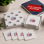 America 250 Limited Edition White Leather 4 Square Coaster Set with Holder | 250th Anniversary Collectible