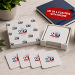 America 250 Limited Edition White Leather 4 Square Coaster Set with Holder | 250th Anniversary Collectible