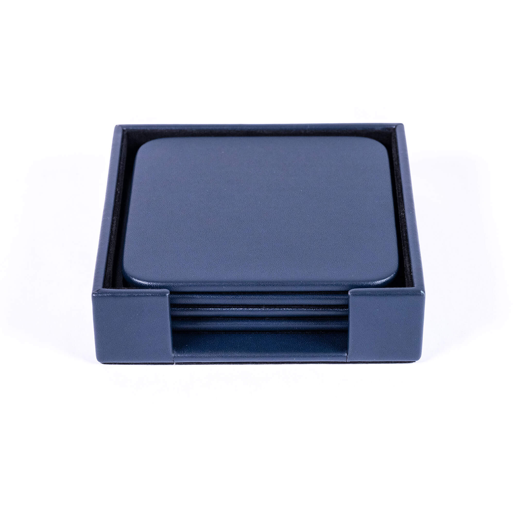 Navy Blue Leather 4 Square Coaster Set w/ Holder Navy Blue Leather 4 Square Coaster Set w/ Holder
