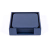 Navy Blue Leather 4 Square Coaster Set w/ Holder Navy Blue Leather 4 Square Coaster Set w/ Holder