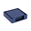 Navy Blue Leather 4 Square Coaster Set w/ Holder Navy Blue Leather 4 Square Coaster Set w/ Holder