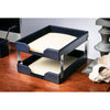 Navy Blue Bonded Leather Letter Trays, Stacking Set, Silver Navy Blue Bonded Leather Letter Trays, Stacking Set, Silver