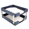Navy Blue Bonded Leather Letter Trays, Stacking Set, Silver Navy Blue Bonded Leather Letter Trays, Stacking Set, Silver