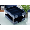 Navy Blue Bonded Leather Letter Trays, Stacking Set, Silver Navy Blue Bonded Leather Letter Trays, Stacking Set, Silver