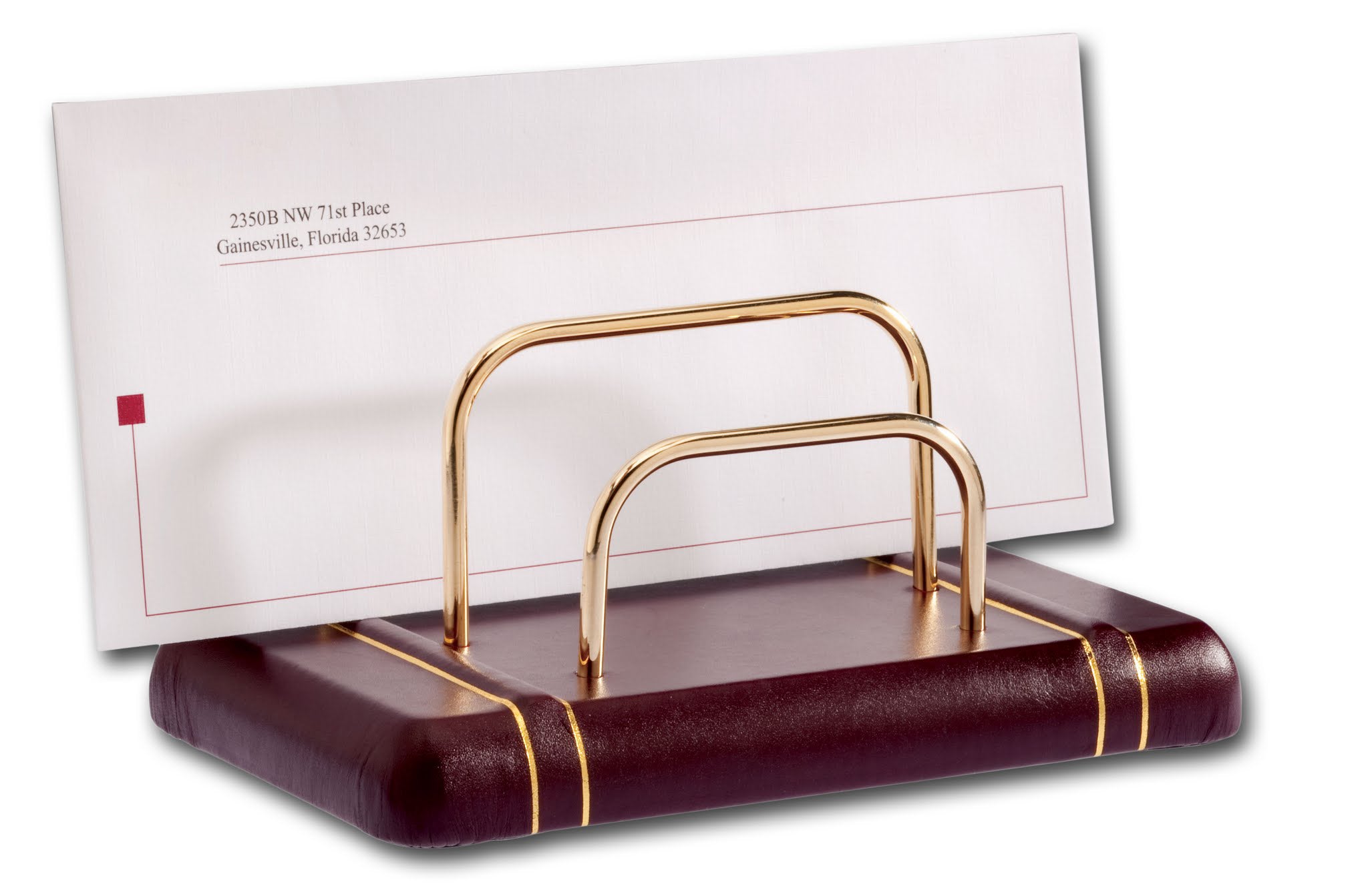 Burgundy Leather and Gold Letter Holder Burgundy Leather and Gold Letter Holder